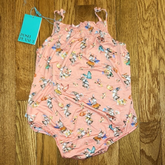 Posh Peanut Bunny Print Spaghetti Strap Bubble Romper-18/24M - Picture 1 of 3